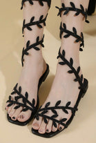 Black Leaf Embellished Gladiator Flat Summer Sandals