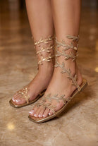Gold Leaf Embellished Gladiator Flat Summer Sandals