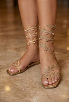 Gold Leaf Embellished Gladiator Flat Summer Sandals