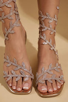 Champagne Leaf Embellished Gladiator Flat Summer Sandals