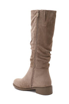 KHAKI SUEDE KNEE HIGH FLAT SLOUCH BOOTS