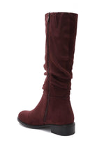 WINE SUEDE KNEE HIGH FLAT SLOUCH BOOTS