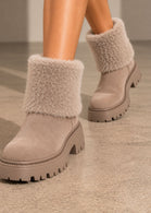 Chunky Khaki Furr Lined Shearling Boots | Wholesale