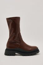 Brown PU Sock Chunky Sole Ankle Boot (UK4 - UK8)