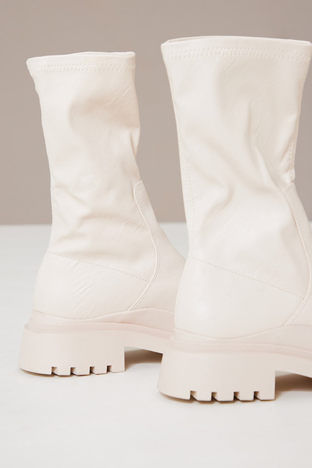 Cream PU Chunky Sole Ankle Boot