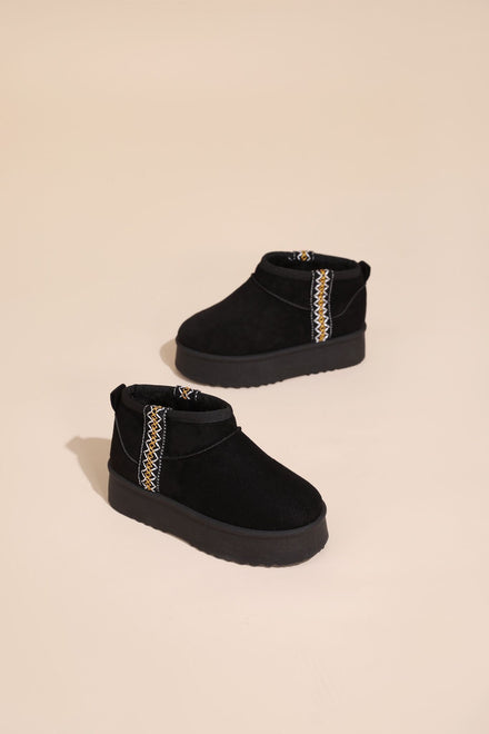 KIDS ULTRA MINI PLATFORM EMBROIDED ANKLE BOOTS IN BLACK 31-36 SIZES