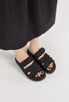 BLACK GLADIATOR STRAP FLAT SLIDER SANDALS MULES