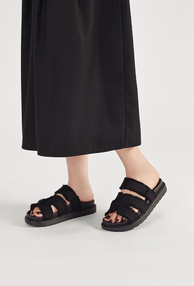 BLACK GLADIATOR STRAP FLAT SLIDER SANDALS MULES