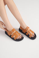 CAMEL CUT OUT DETAIL SOFT SOLE FLAT SLIDERS SANDALS