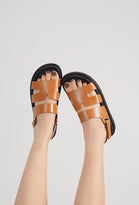 CAMEL CUT OUT DETAIL SOFT SOLE FLAT SLIDERS SANDALS