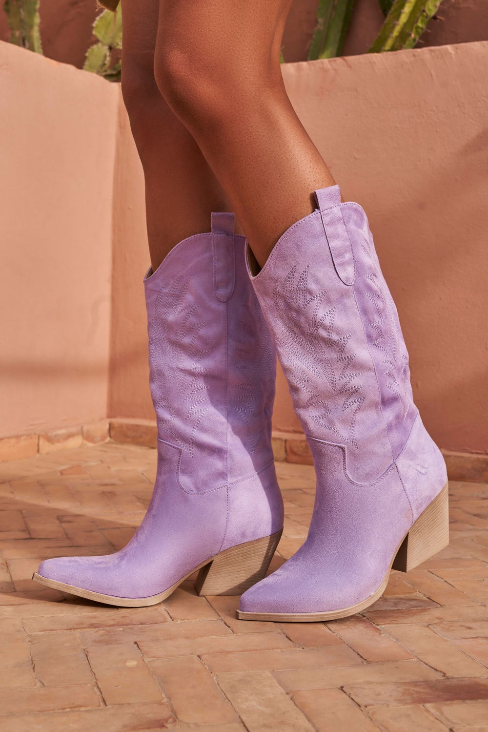 PURPLE KNEE HIGH WESTERN BLOCK HEEL COWGIRL COWBOY BOOTS