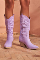 PURPLE KNEE HIGH WESTERN BLOCK HEEL COWGIRL COWBOY BOOTS