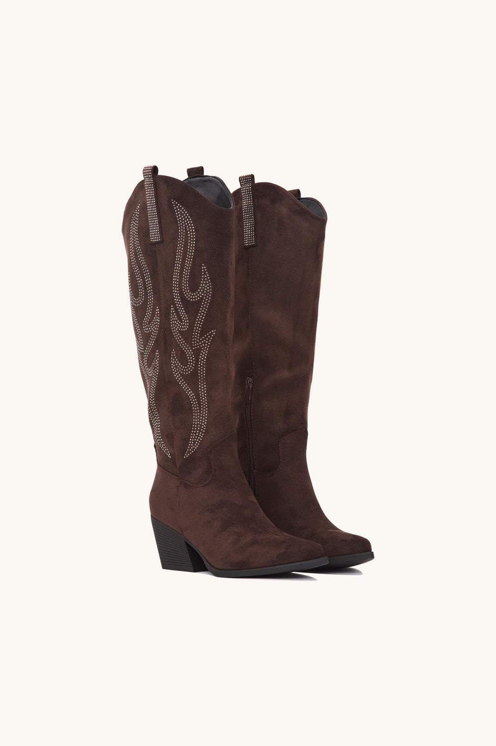 BROWN SPARKLY CRYSTAL EMBELLISHED WESTERN COWBOY COWGIRL KNEE HIGH BOOTS