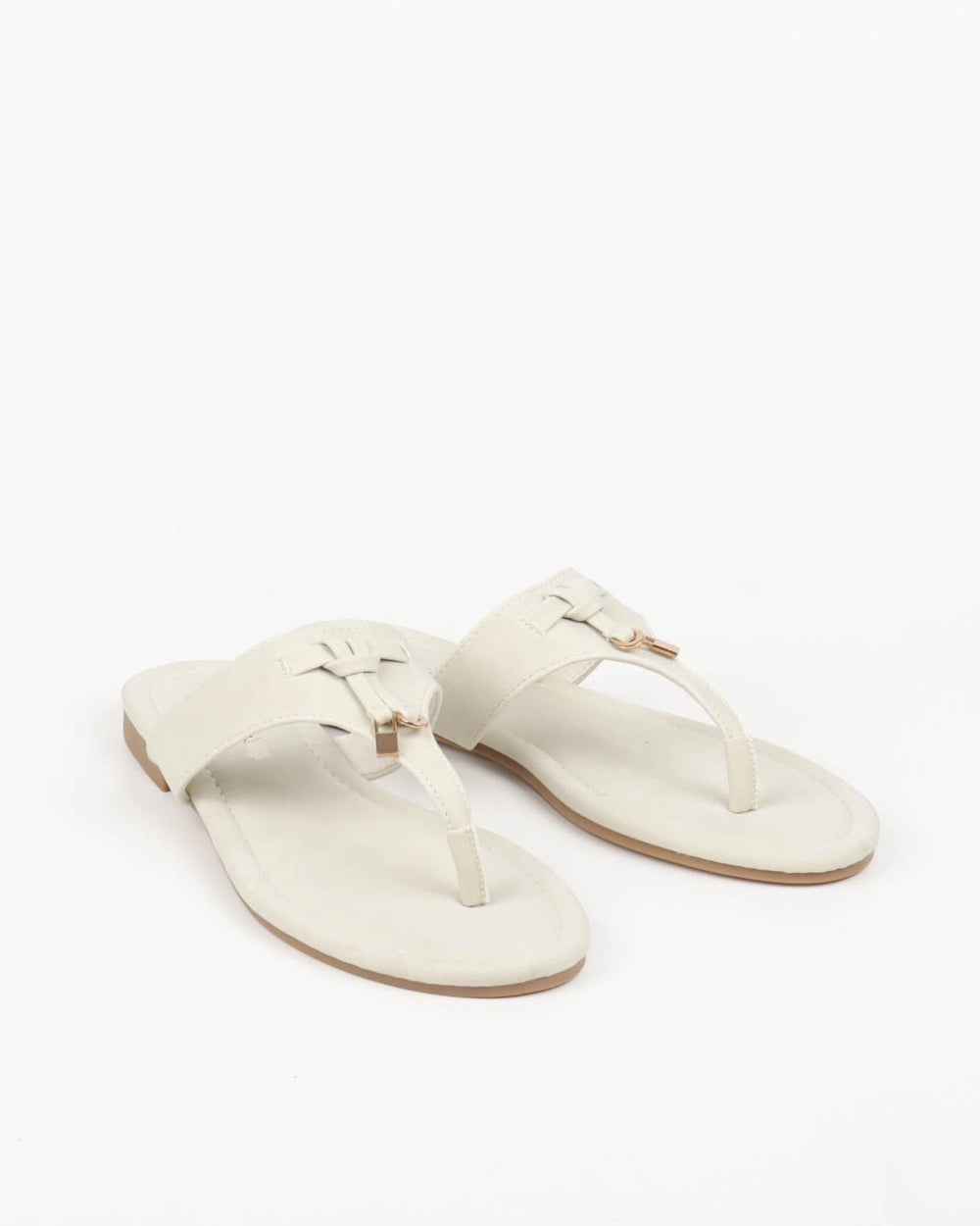 Women’s Beige Comfort Thong Flat Sandals with Buckle Accent