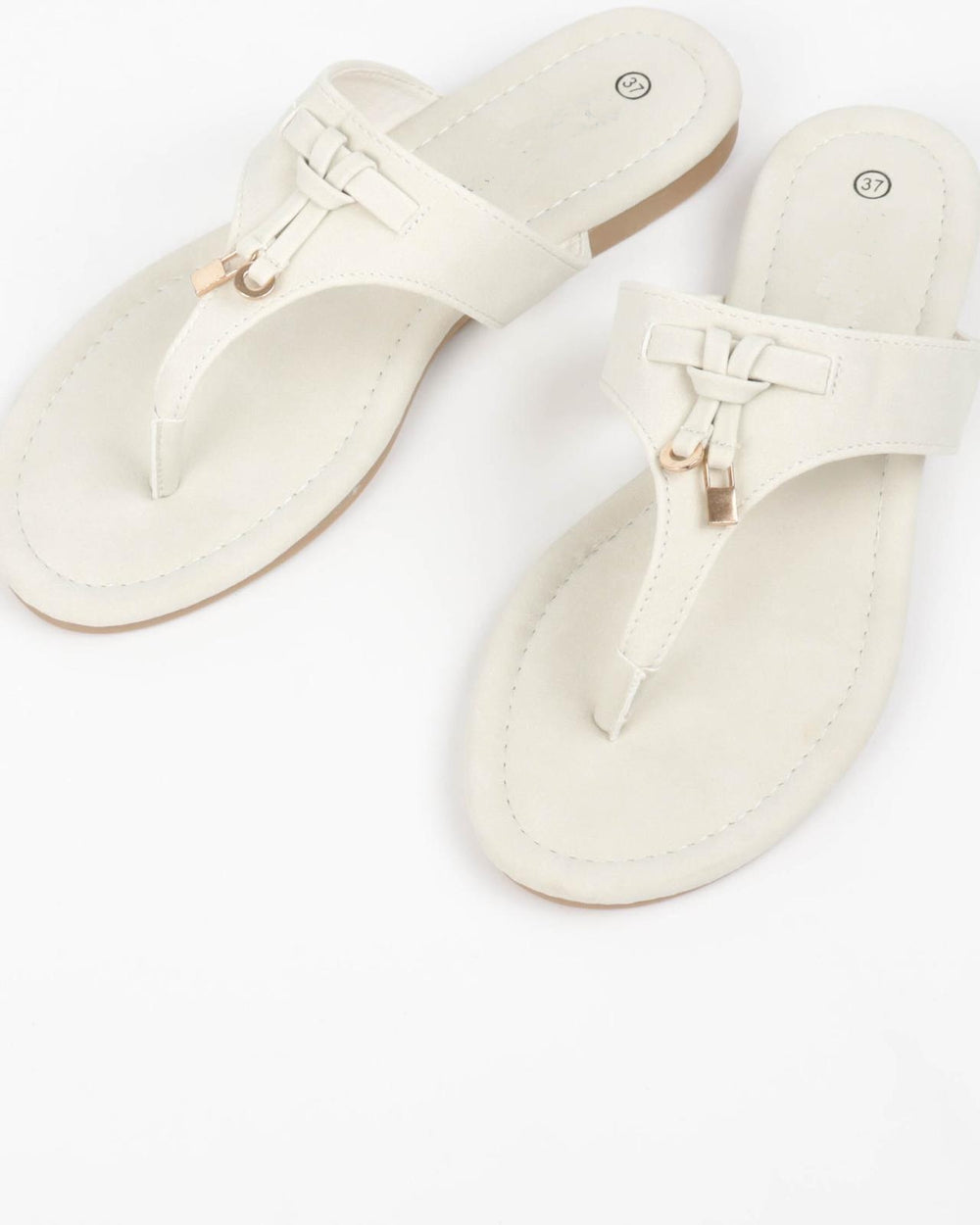 Women’s Beige Comfort Thong Flat Sandals with Buckle Accent