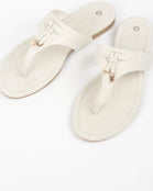 Women’s Beige Comfort Thong Flat Sandals with Buckle Accent