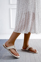 Women’s Beige Comfort Thong Flat Sandals with Buckle Accent