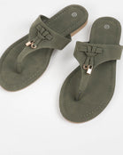 Women’s Green Comfort Thong Flat Sandals with Buckle Accent
