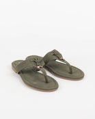 Women’s Green Comfort Thong Flat Sandals with Buckle Accent