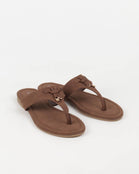 Women’s Brown Comfort Thong Flat Sandals with Buckle Accent