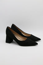 Black Faux Suede Pointed-Toe Block Heel Pumps | Wholesale Footwear