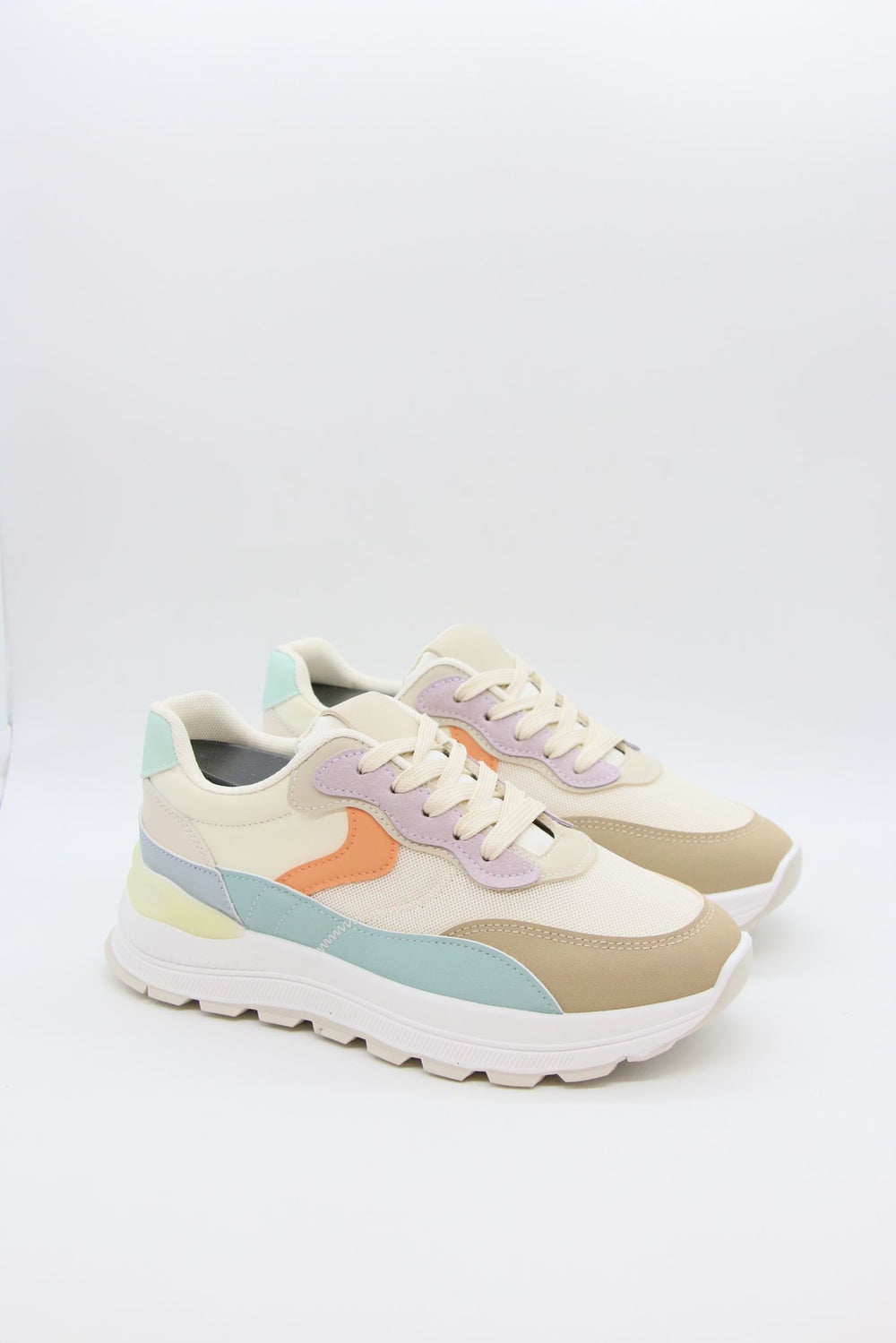 Wholesale Multi Pastel Colourblock Chunky Lace-Up Trainers