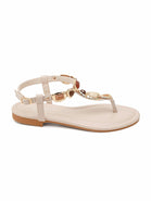 Jewelled Ankle-Strap Flat Sandals In Beige | Wholesale Summer Footwear