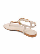 Jewelled Ankle-Strap Flat Sandals In Beige | Wholesale Summer Footwear