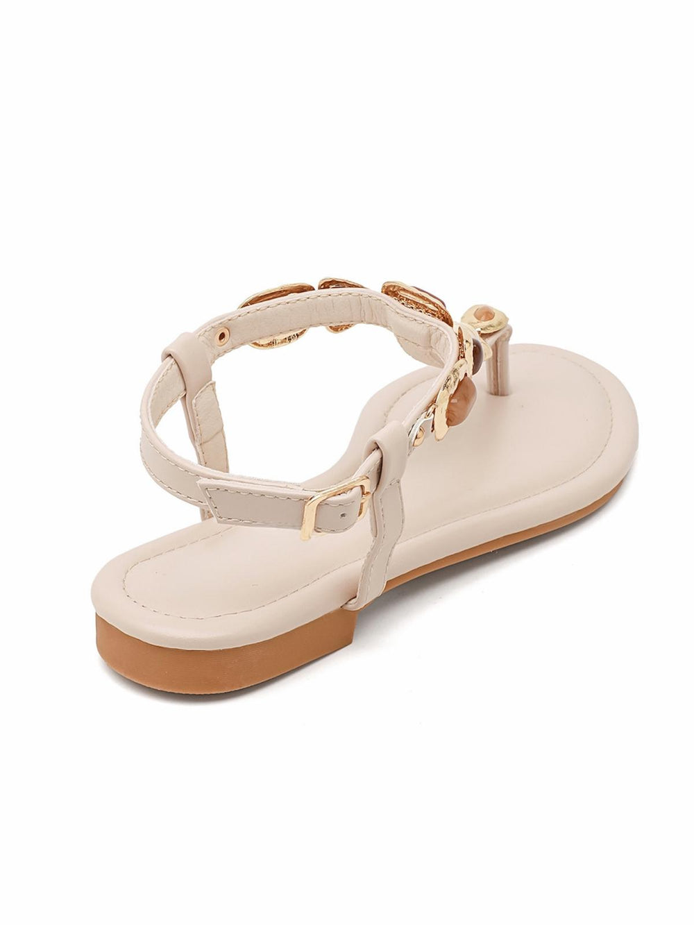 Jewelled Ankle-Strap Flat Sandals In Beige | Wholesale Summer Footwear