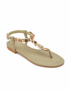 Jewelled Ankle-Strap Flat Sandals In Green | Wholesale Summer Footwear