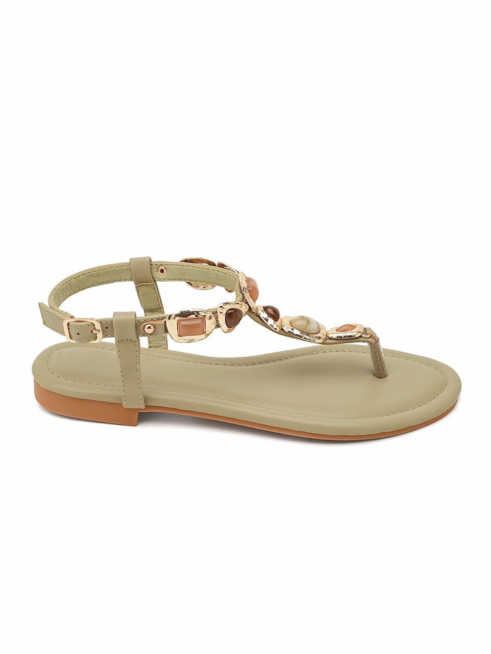 Jewelled Ankle-Strap Flat Sandals In Green | Wholesale Summer Footwear