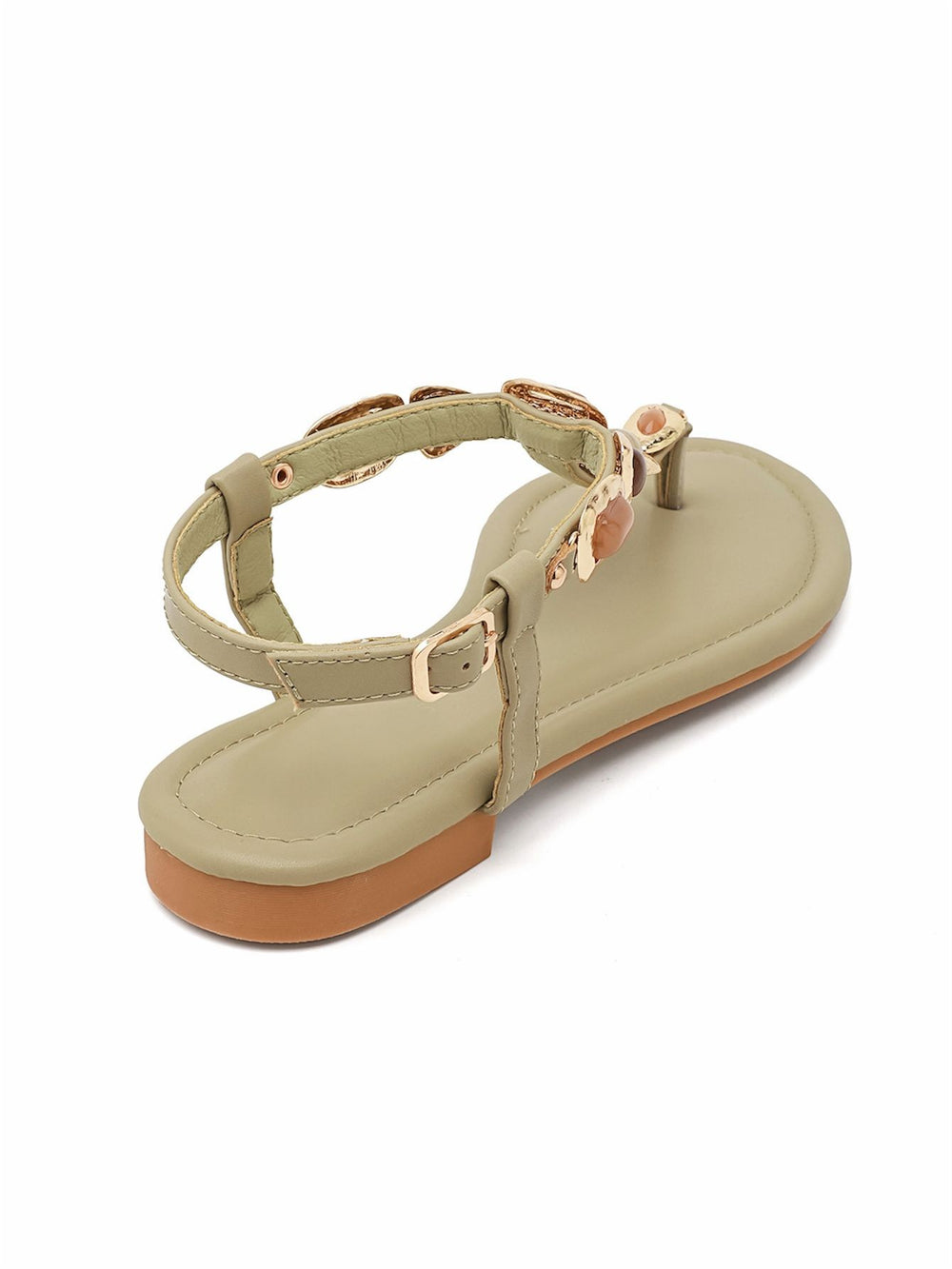 Jewelled Ankle-Strap Flat Sandals In Green | Wholesale Summer Footwear