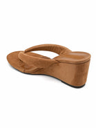 Wholesale Camel Suede Wedge Platform Mules