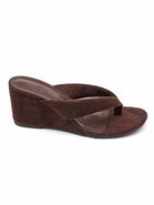 Wholesale Brown Suede Wedge Platform Mules