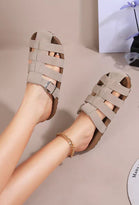 Beige Faux Suede Mules | Adjustable Buckle Slip-On Sandals