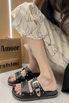 Ladies Black Chunky Studded Western Buckle Sandals – Wholesale