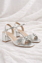 Women's Silver Knot Strap Low Block Heel Sandals – Party & Wedding Heels