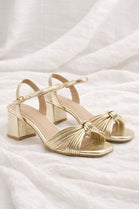 Women's Gold Knot Strap Low Block Heel Sandals – Party & Wedding Heels