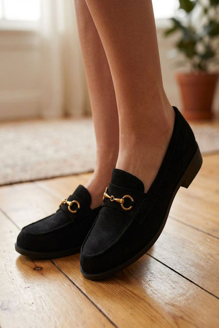 Women's Black Suede Horsebit Loafers | Wholesale