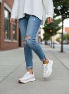 Women's White Lace Up Chunky Runner Trainers