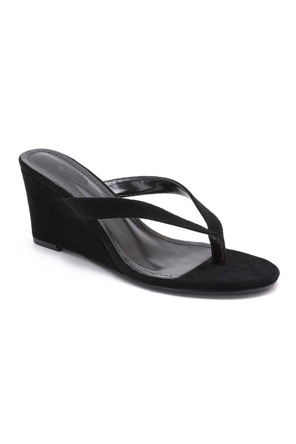Women’s Black Suede Toe Post Wedge Sandals