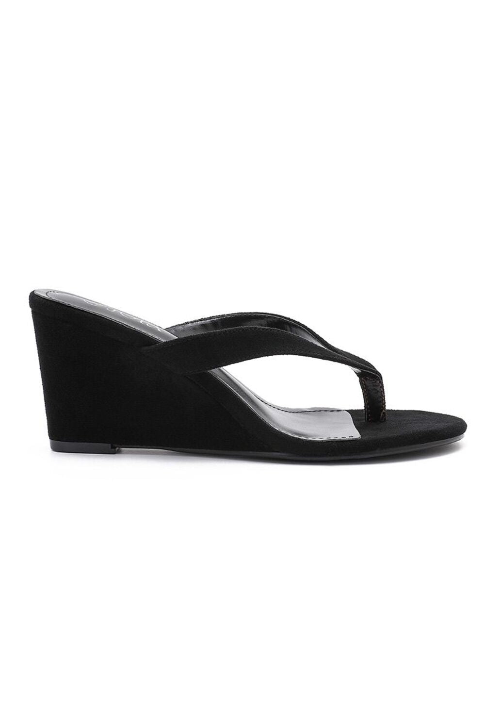 Women’s Black Suede Toe Post Wedge Sandals