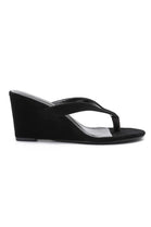 Women’s Black Suede Toe Post Wedge Sandals