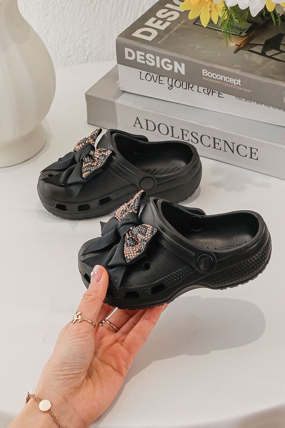 Kids Leopard Rhinestone Sparkling Bow Clogs Slip-On Sandals | 24/29 Sizes (Pack of 24)