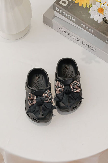 Kids Leopard Rhinestone Sparkling Bow Clogs Slip-On Sandals | 30/35 Sizes (Pack of 24)