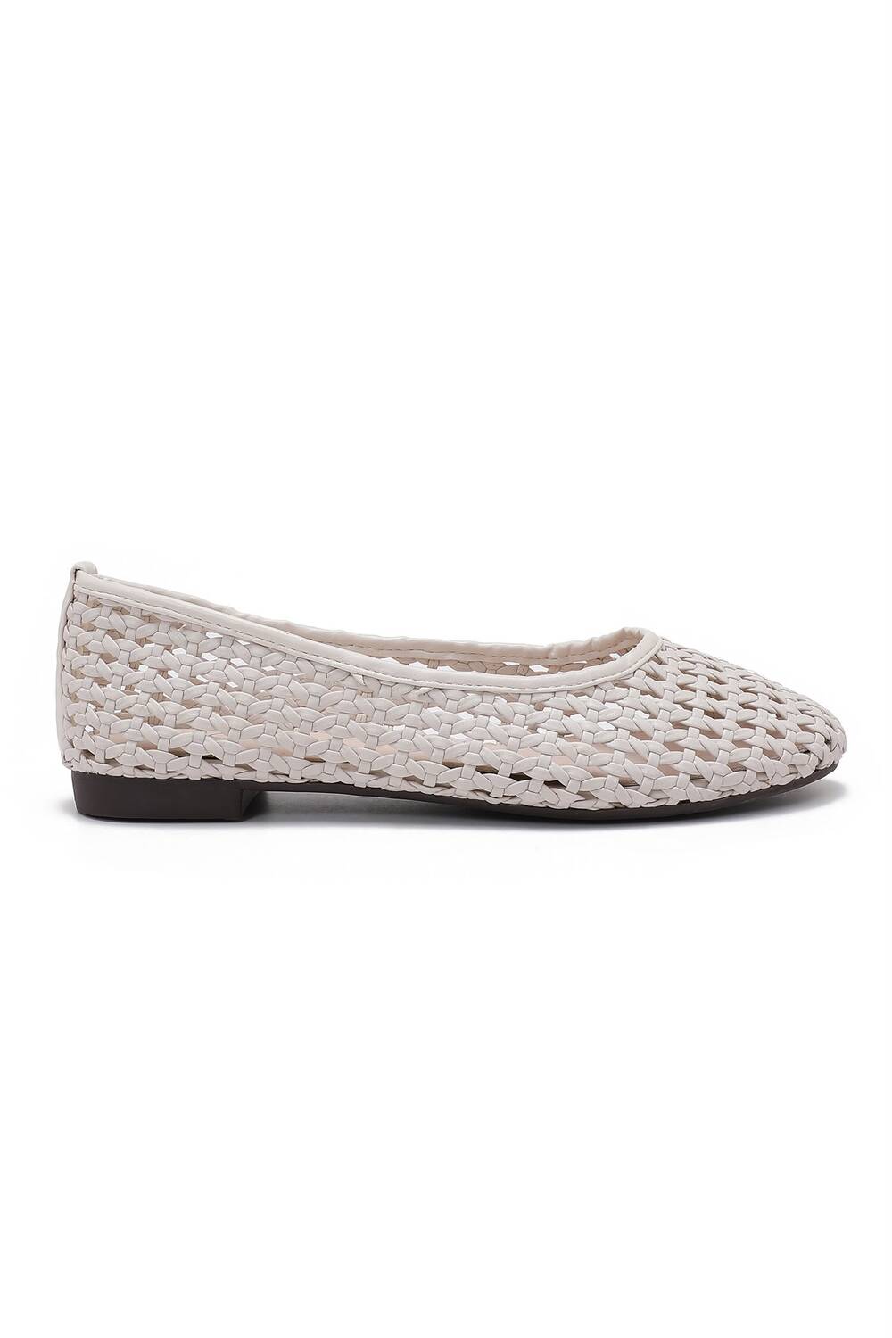 Ladies Beige Woven Breathable Flat Ballet Shoes