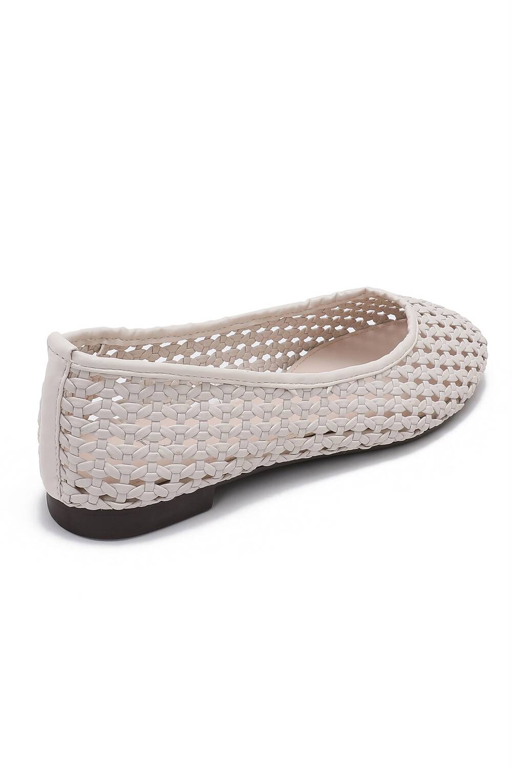 Ladies Beige Woven Breathable Flat Ballet Shoes