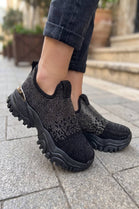Women’s Black Rhinestone Slip-On Platform Sneakers Trainers