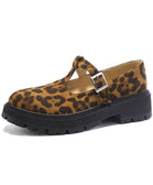 Women’s Leopard Print Chunky T-Strap Mary Jane Loafers Platform Shoes