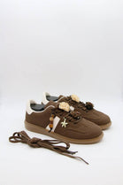 Brown Floral Charm Low-Top Sneakers Casual Urban Trainers